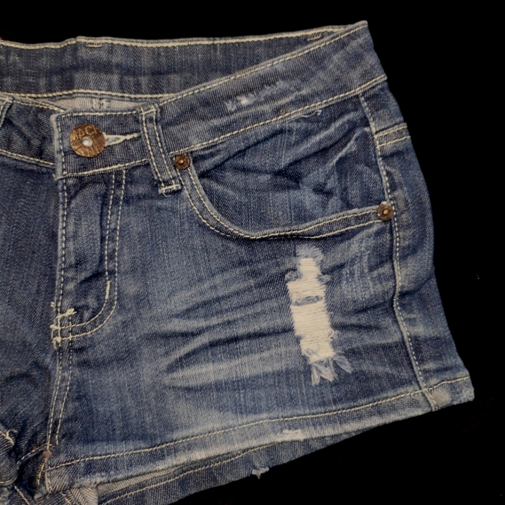 Machine Blue Distressed Jean Shorts - Picture 2 of 6